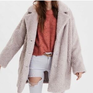 NWOT American eagle purple/gray long teddy jacket